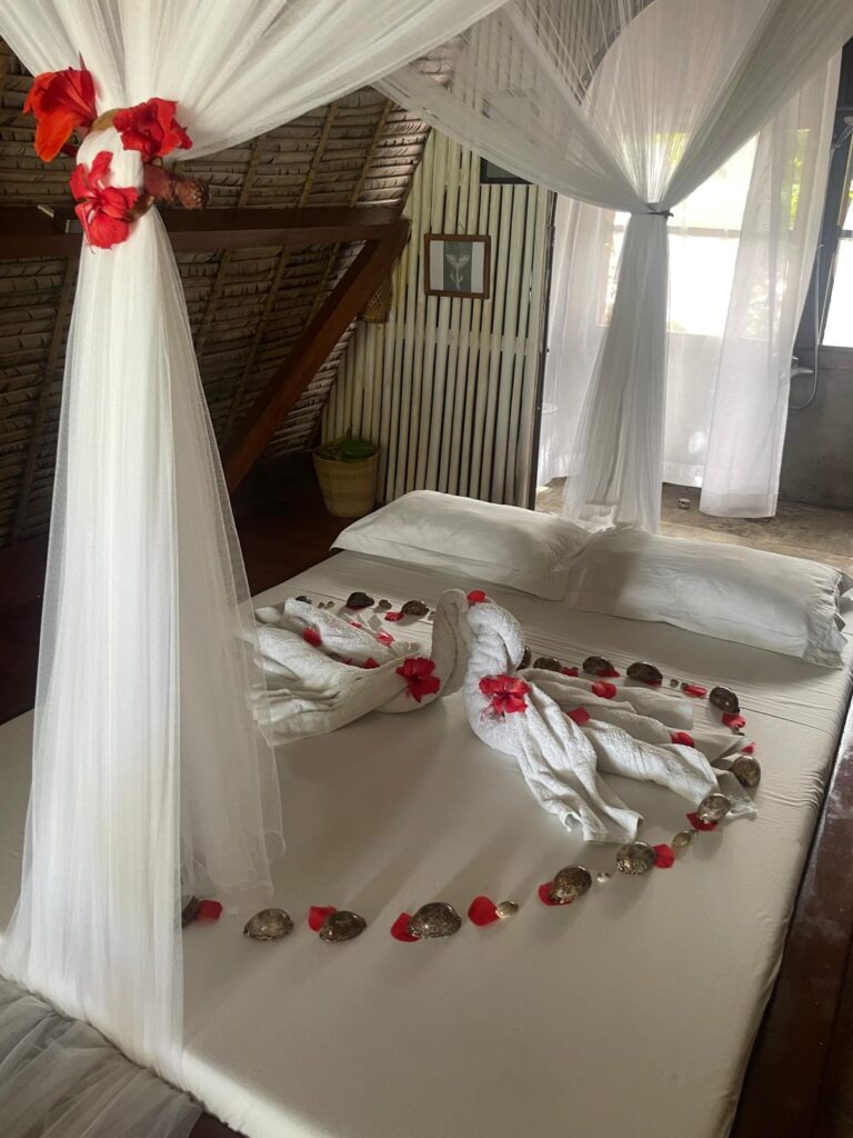 un grand lit double décoré pour votre séjour à deux 