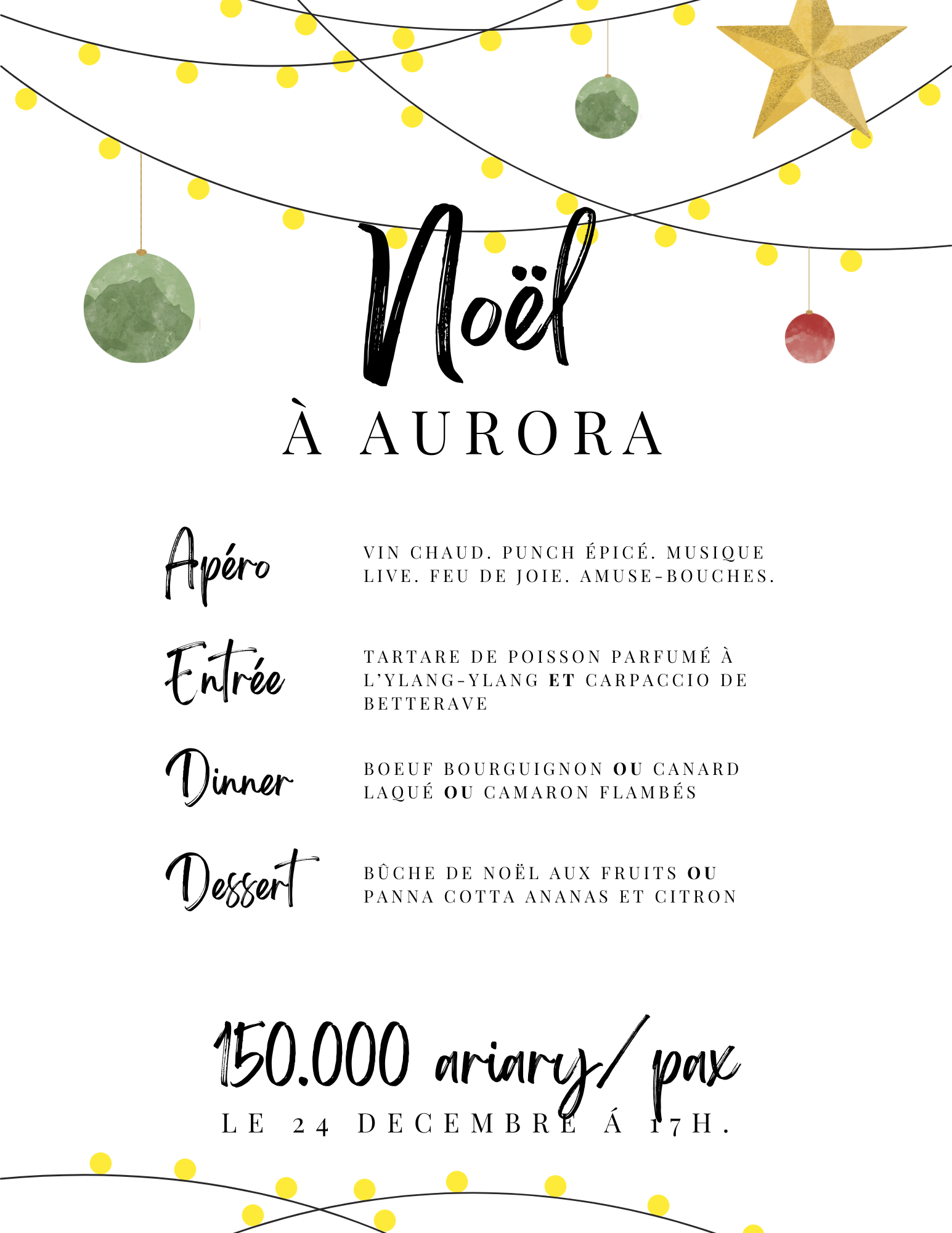 Menu noël à Aurora Lodge